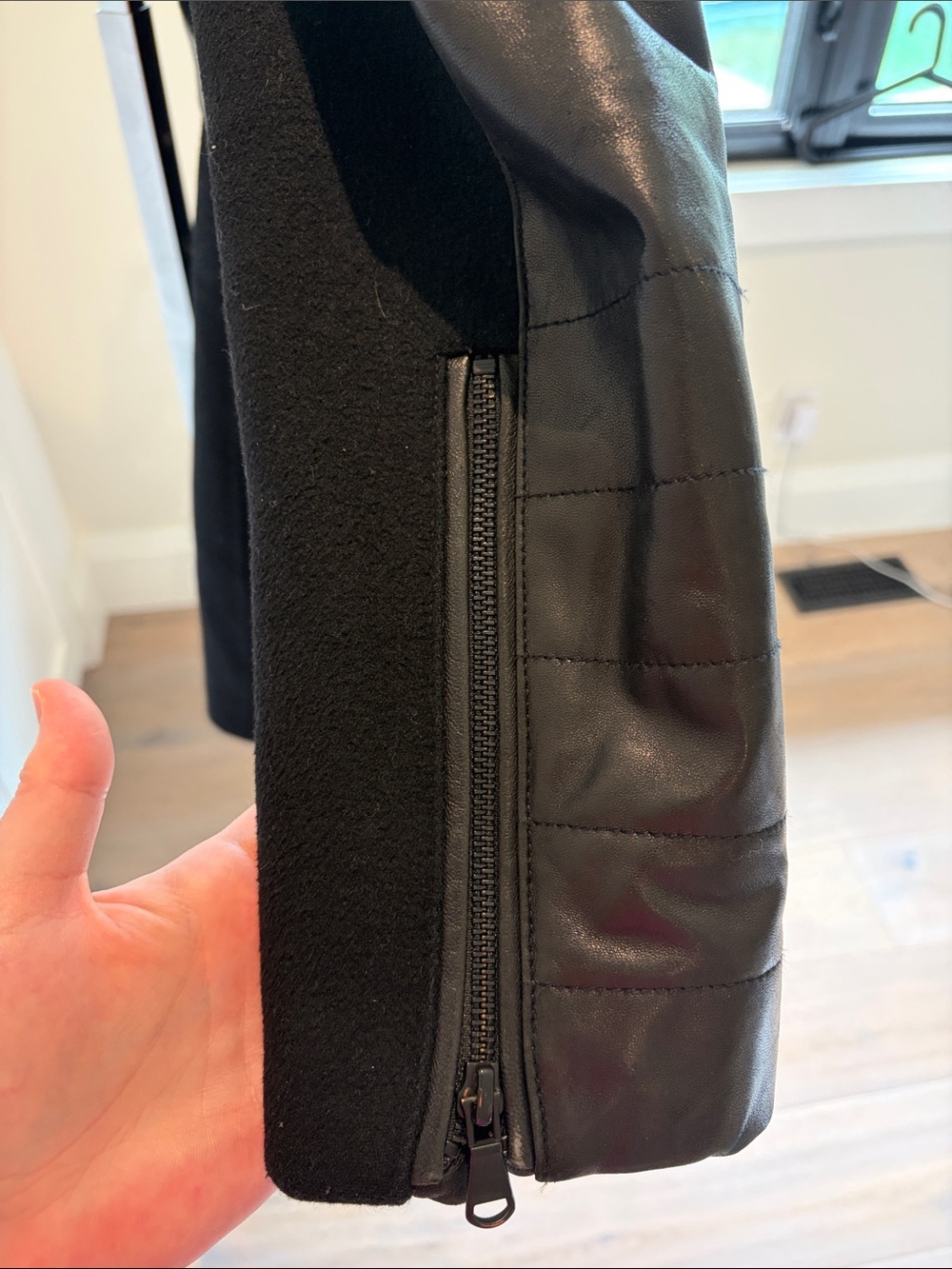 Danier Black Wool and Leather Hooded Trench with Fur Trim - Picture 4 of 11